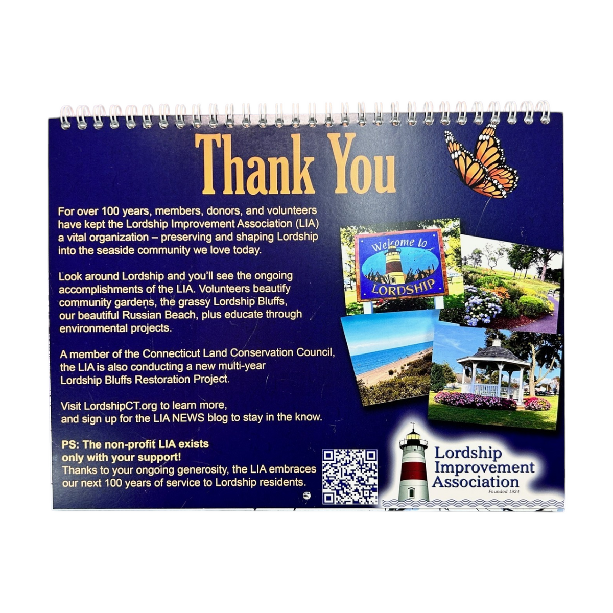 Mellow Monkey 2027 Lordship calendar featuring local photography, spiral bound with a thank you message and LIA logo