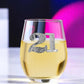 Mellow Monkey 21st birthday stemless wine glass featuring a sparkling jeweled number 21 design
