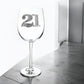 Mellow Monkey 21st birthday wine glass featuring a jeweled 21 design on a clear stemmed glass.