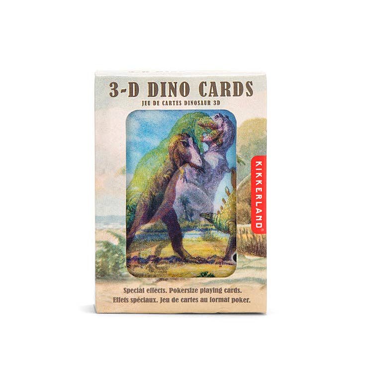 Mellow Monkey 3-D dinosaur playing cards in a poker-sized deck with lenticular 3D artwork on the box front