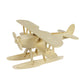 Mellow Monkey 3D wooden hydroplane puzzle, made from natural plywood with grooved edges for safety. Features biplane wings and floats.