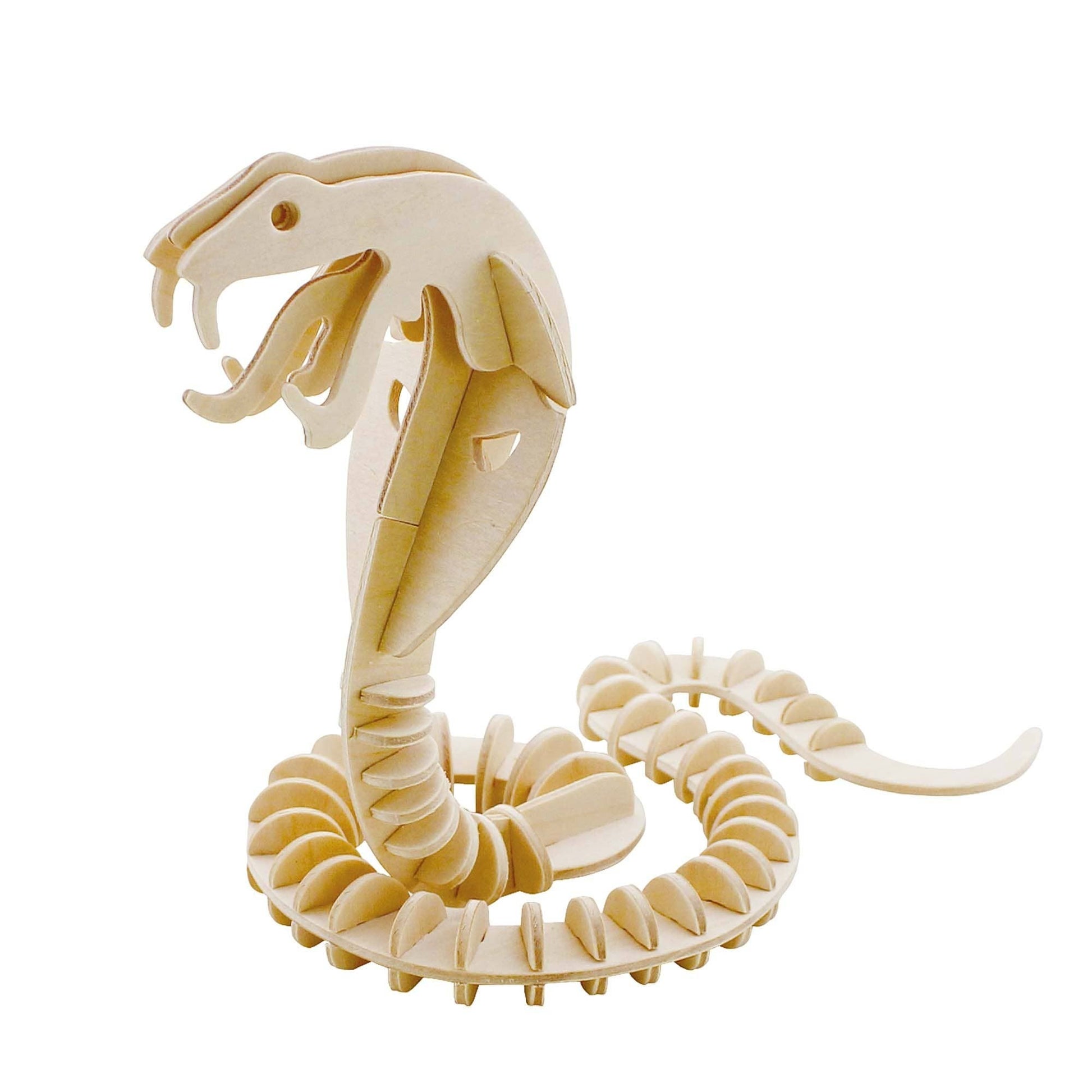 Mellow Monkey 3D wooden cobra snake puzzle, made from natural plywood with grooved edges. A fun, educational toy.