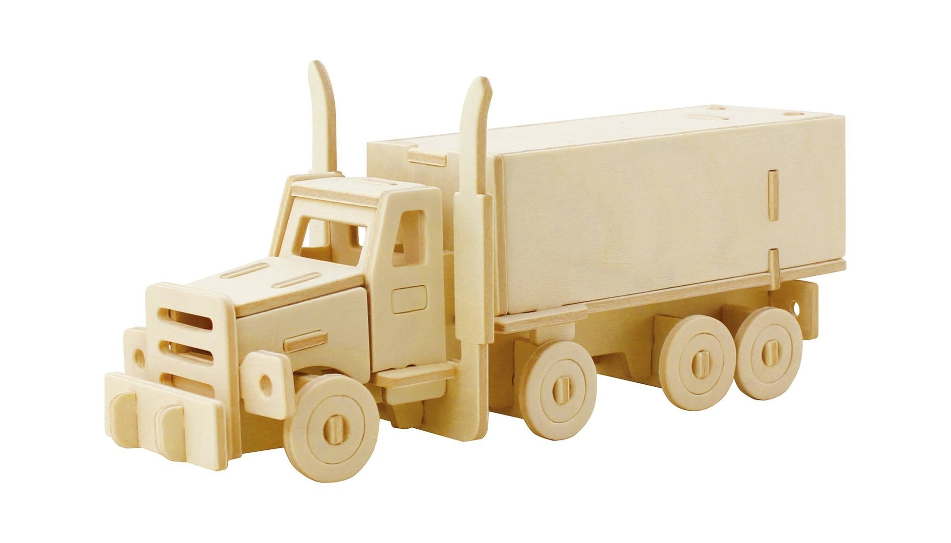 Mellow Monkey 3D wooden truck puzzle, natural wood, unassembled toy for kids, part of transportation bundle.