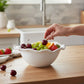 Mellow Monkey Alegria medium white melamine serving bowl with beaded rim, perfect for salads or chips.