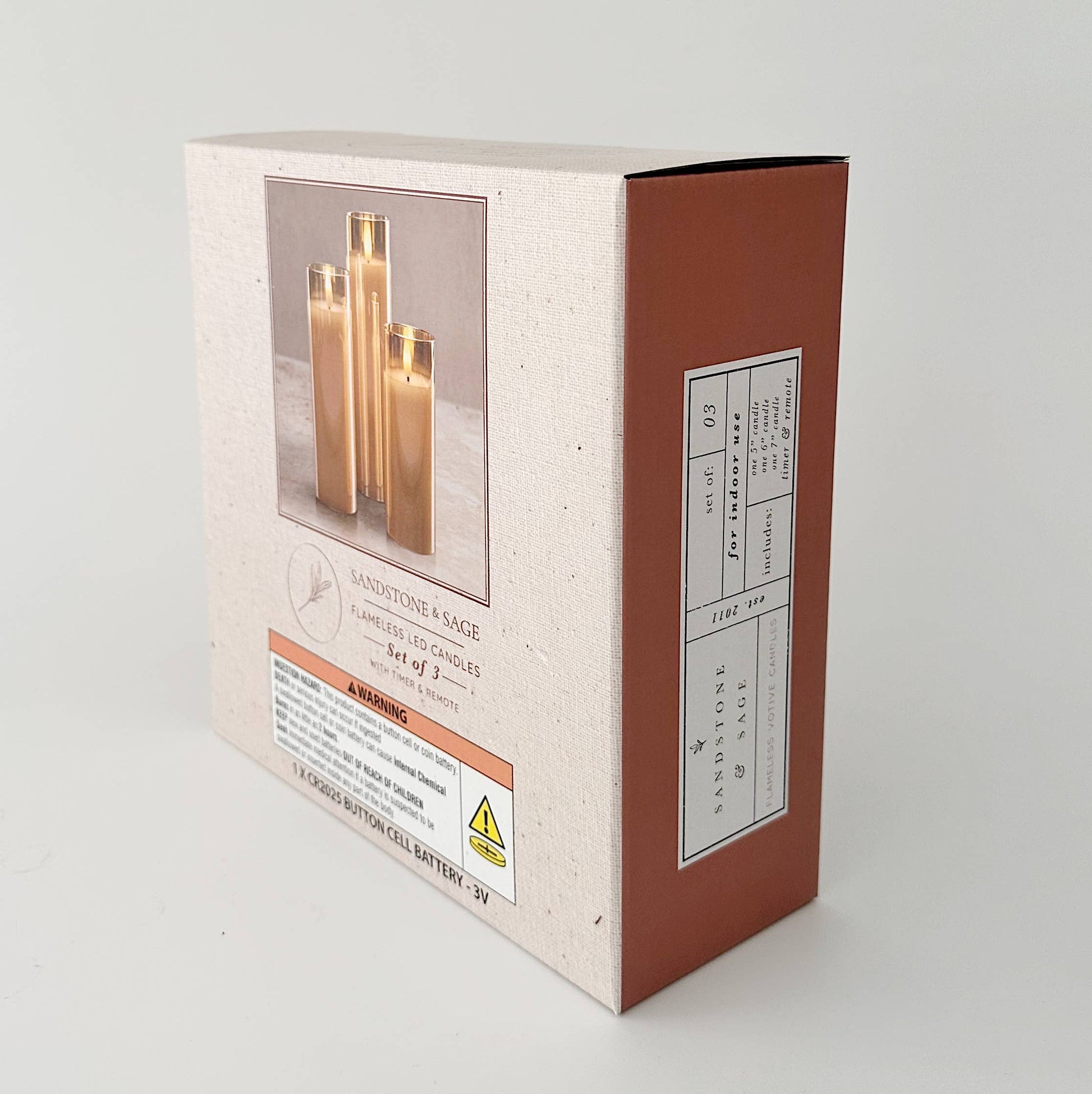 Mellow Monkey set of 3 amber flameless LED pillar candles in glass holders with remote and timer in retail packaging