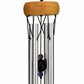 Mellow Monkey mini wind chime with wooden canopy, silver aluminum tubes, and decorative amethyst healing stones.
