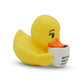 Mellow Monkey yellow rubber duck holding a coffee mug with Running on Pure Anxiety text on a white background