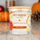 Mellow Monkey Pet House Apple Cider scented candle in a glass jar with a wooden lid, designed to neutralize pet odors.
