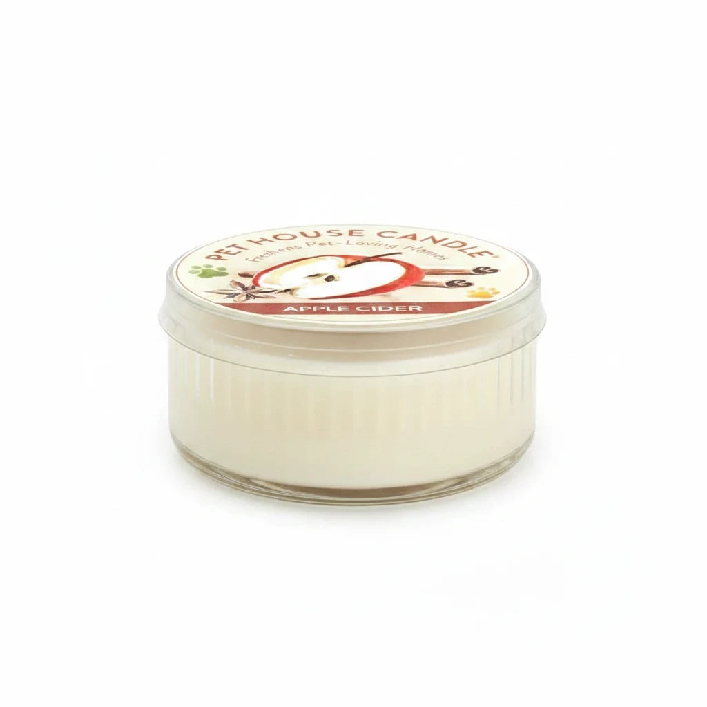 Mellow Monkey Pet House mini candle in Apple Cider scent, a 1.5-oz odor-neutralizing candle for pet-friendly homes.