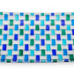 Mellow Monkey Aqua Bossanova 11-inch serving tray made of hand-painted Venetian glass in blue and green woven pattern.
