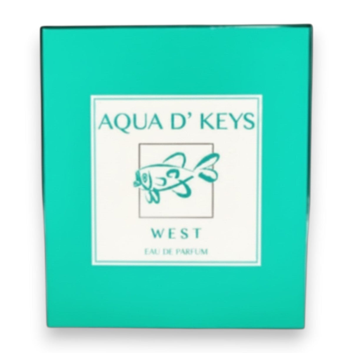 Mellow Monkey Aqua D' Keys West eau de parfum bottle in a vibrant turquoise box with a fish logo design.