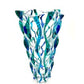Mellow Monkey Aqua Samba 12-inch hand-painted Venetian glass vase in blue and green with swirling patterns.