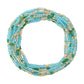 Mellow Monkey Seaglass stretch seed bead bracelets in aqua and green with 18k gold plated brass accents.