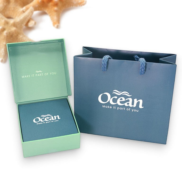 Mellow Monkey Sterling Silver Aquamarine White Crystal Stud Earrings with gift box and bag