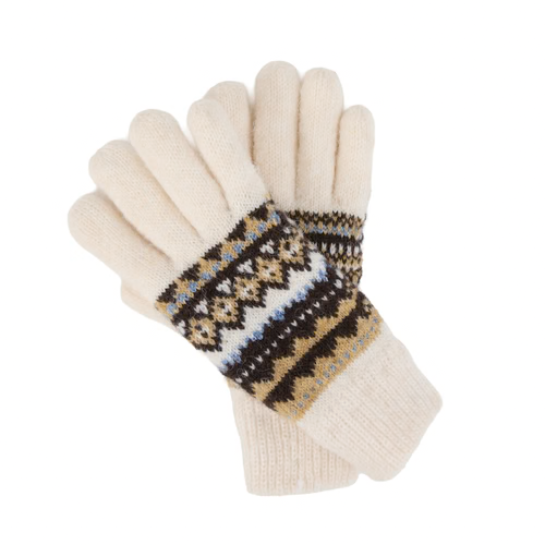Mellow Monkey Aspen Fair Isle gloves in cloud white featuring a soft sweater knit and fleece lining.