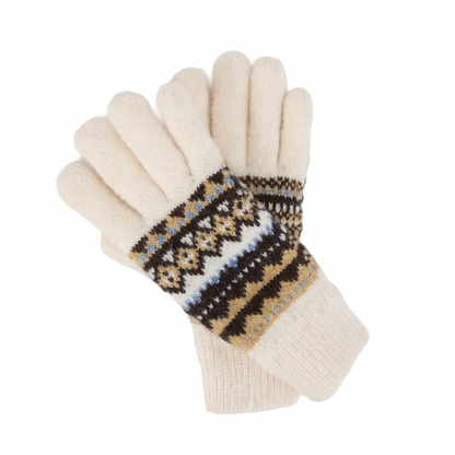 Mellow Monkey Aspen Fair Isle gloves in cloud white featuring a soft sweater knit and fleece lining.