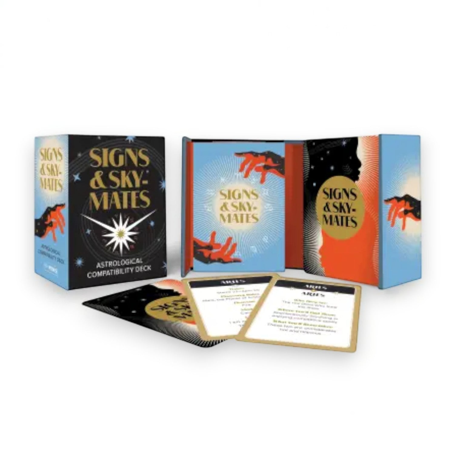 Mellow Monkey Signs & Skymates astrological compatibility deck with magnetic box, guidebook, and zodiac cards.