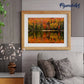 Mellow Monkey paint by numbers kit featuring a framed autumn lake reflection landscape on linen canvas.