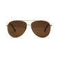 Mellow Monkey On The Fly Optimum Optical aviator sunglasses with gold frame and brown lenses. UV protected.