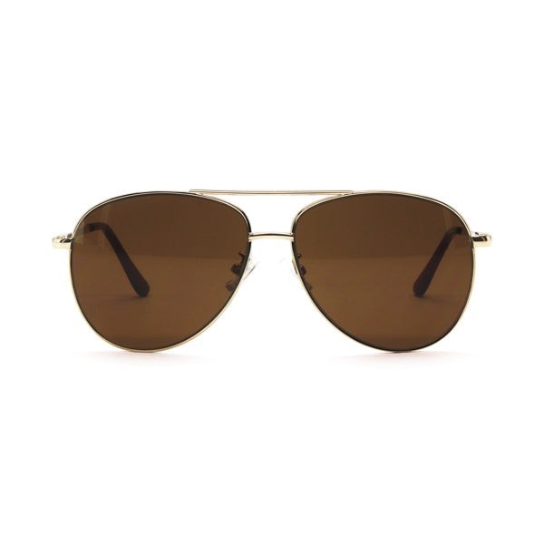 Mellow Monkey On The Fly Optimum Optical aviator sunglasses with gold frame and brown lenses. UV protected.