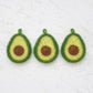 Mellow Monkey avocado-shaped kitchen scrubbers in green and brown, set of three handmade dish sponges.