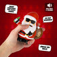 Mellow Monkey Bad Santa stress relief toy with sunglasses, holding a beer and money bag, on red holiday background.
