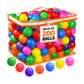 Mellow Monkey 200-pack of colorful, crush-proof plastic ball pit balls in a zippered storage bag for toddlers.