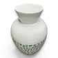 Mellow Monkey 14-inch bamboo vase with a white top and blue capiz shell mosaic base for coastal home decor.