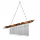 Mellow Monkey 21-inch bamboo and metal zen wind chime with decorative markings, hanging outdoors.