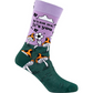 Mellow Monkey Not Me bamboo knit socks featuring mushroom patterns, lavender top, and green base with witty text.
