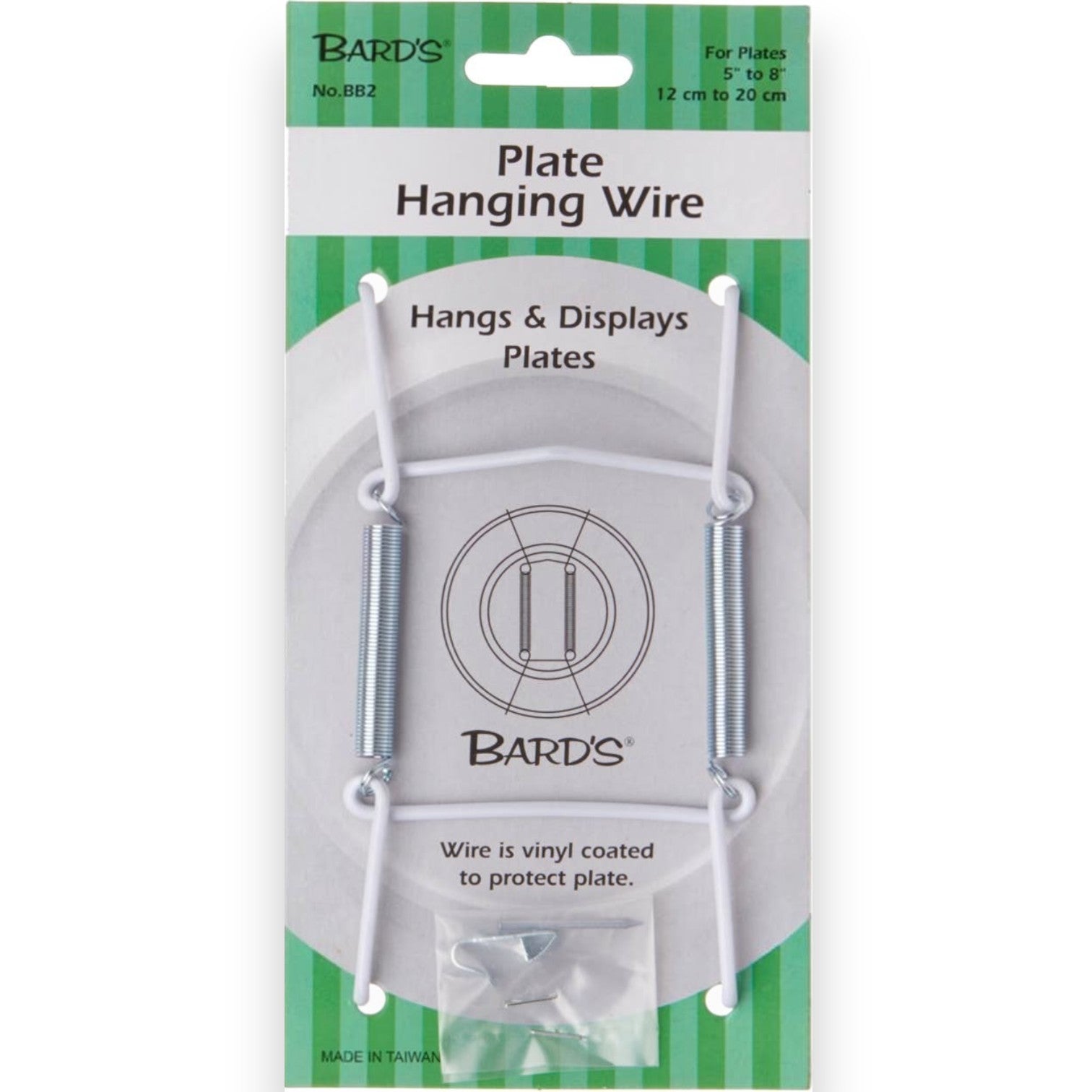 Mellow Monkey Bard's vinyl-coated wire plate hanger for 5 to 8 inch decorative plates in retail packaging.