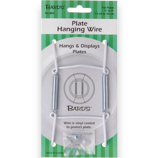 Mellow Monkey Bard's vinyl-coated wire plate hanger for 5 to 8 inch decorative plates in retail packaging.