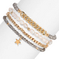 Mellow Monkey baroque pearl and black diamond crystal stretch bracelet stack with 14K gold-plated star charm