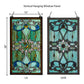 Mellow Monkey Baroque ribbon stained glass window panel with jewel-toned glass, cabochons, and metal frame.