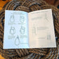 Mellow Monkey Basic Knot Book open to pages showing hand-illustrated instructions for bowline and whipping knots.