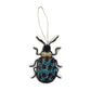 Mellow Monkey handmade beaded insect ornament featuring a teal and brown spotted beetle with sequin details.