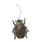 Mellow Monkey handmade 5-inch beetle ornament featuring intricate green and brown beadwork and shimmering sequins.