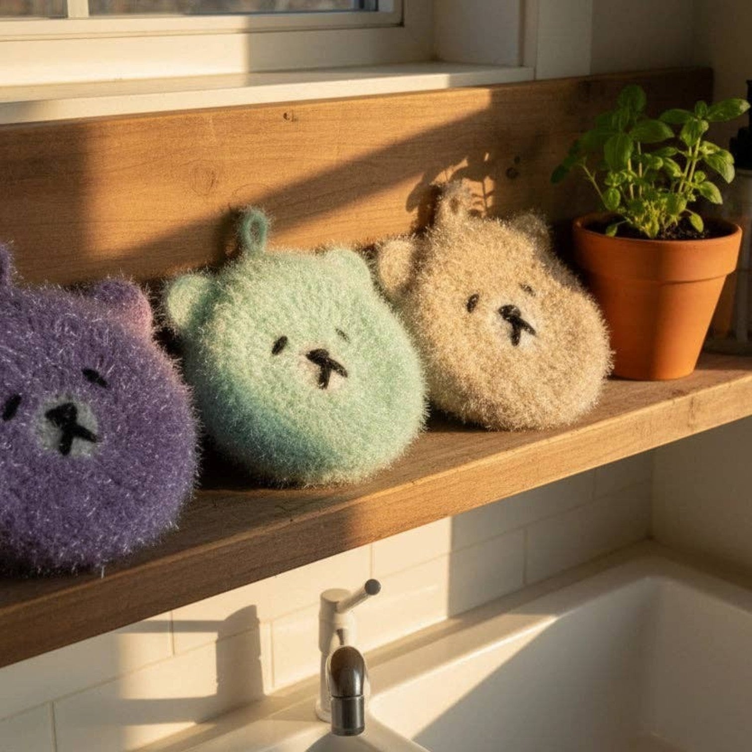 Mellojoy スクイーズ 紫 ふとん くま Good New Bears Scrubby Set – Cute Dish Scrubber (Hello Scrubby