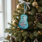 Mellow Monkey Beatles We All Shine On hand-painted wooden guitar Christmas ornament hanging on a decorated tree