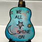 Mellow Monkey Beatles We All Shine On hand-painted wooden guitar ornament with celestial art and glossy resin finish.