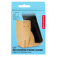 Mellow Monkey cat-shaped beechwood phone stand in retail packaging holding a smartphone