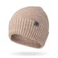 Mellow Monkey beige men's Tahoe beanie with moss stitch pattern and stretchy rib knit cuff on a white background