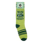 Mellow Monkey Funatic Big Dill Energy crew socks in light green with a pickle jar graphic and dark green accents.