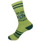 Mellow Monkey light green crew socks featuring a pickle jar graphic with the text Big Dill Energy and dark green stripes