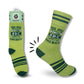 Mellow Monkey Funatic Big Dill Energy crew socks in light green with pickle jar graphic and dark green accents.