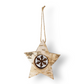 Mellow Monkey handcrafted birch bark star ornament with a rustic iron snowflake cutout and natural twine hanger