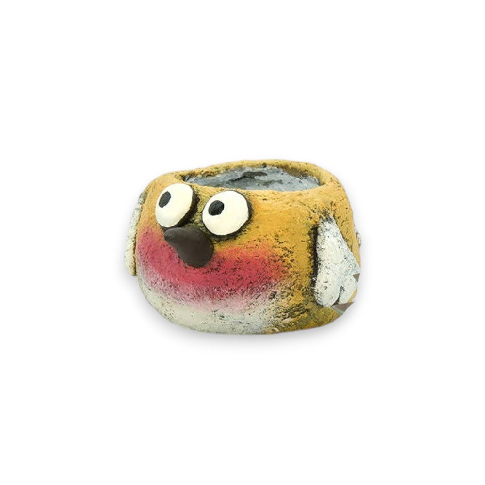 Mellow Monkey Beautiful Birds 3-piece set of whimsical poly-resin planters in yellow, periwinkle, and turquoise bird designs.