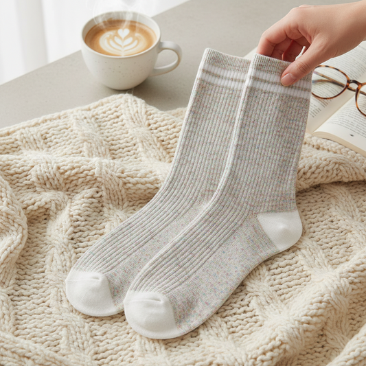 Mellow Monkey Birthday Cake rugby crew socks in a soft ribbed knit with white toe and heel accents