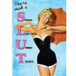 Mellow Monkey birthday card featuring a retro pin-up woman in a black swimsuit holding an orange umbrella. Text reads "You're such a S.L.U.T. Special Lady With Unique Talents."