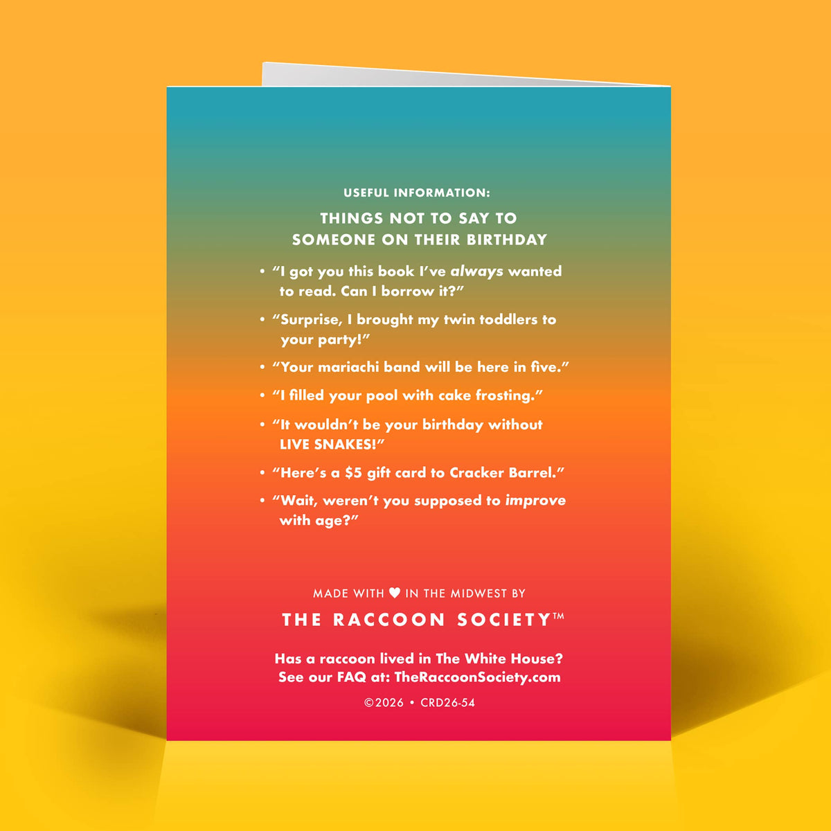 Mellow Monkey Peed A Little birthday greeting card with a colorful gradient background and humorous text.